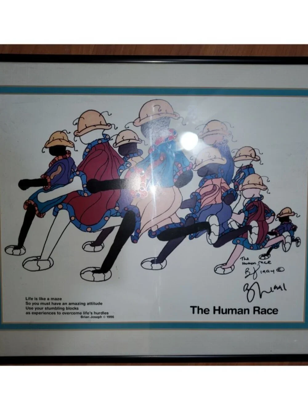 Vintage Art Print Framed Brian Joseph Signed Autographed Lithograph Human Race - Picture 1 of 6